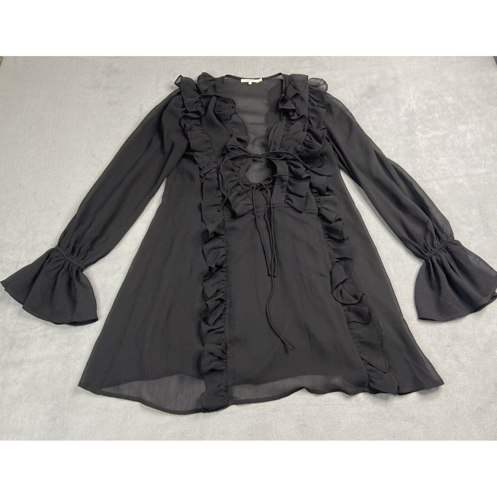 Tularosa Shirt Women XXS Black Sheer Ruffles Sexy Swim Cover Up Revolve Oversize